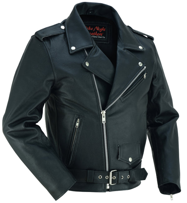 Economy Motorcycle Classic Biker Leather Jacket - Plain Sides