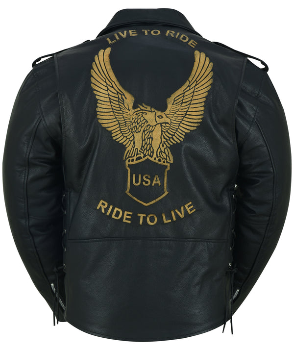 Men's Eagle Embossed Live To Ride - Ride To Live Classic Black