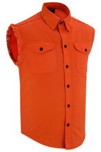 Men's Orange Lightweight Sleeveless Denim Shirt