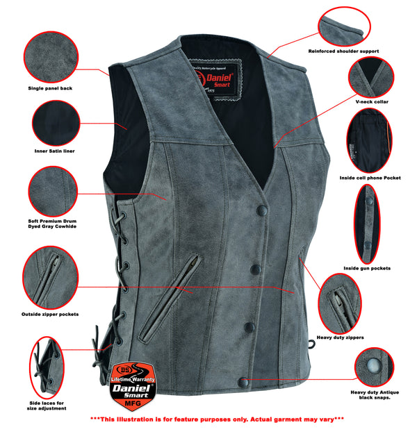 V Women's Gray Single Back Panel Concealed Carry Vest