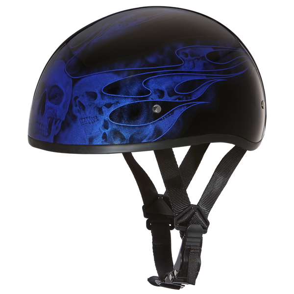 D.O.T. Daytona Skull Cap- W/ Skull Flames Blue