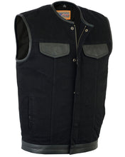 Men's Black Denim Single Panel Concealment Vest W/Leather Trim-