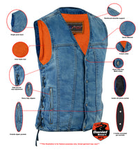 BU    Men's Single Back Panel Concealed Carry Denim Vest