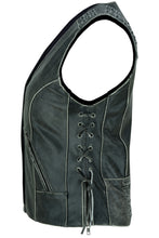 V Women's Gray Vest with Grommet and Lacing Accents