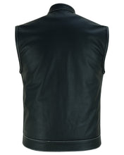 Men's Paisley Black Leather Motorcycle Vest with White Stitchin