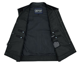 Canvas Material Single Back Panel Concealment Vest W/Leather Tr