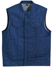 Men's Blue Rough Rub-Off Raw Finish Denim Vest