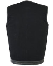 Men's Black Denim Single Panel Concealment Vest W/Leather Trim-