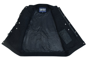 BK Concealed Snap Closure, Denim Material, Scoop Collar & Hidden