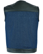 Men's Leather/Denim Combo Vest (Black/Broken Blue)