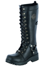 Women's 15 Inch Black Leather Stylish Harness Boot