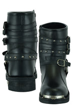 Women's 9 Inch Black Triple Buckle Leather Harness Boot