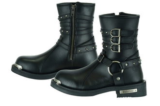 Women's 9 Inch Black Triple Buckle Leather Harness Boot