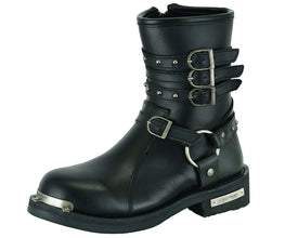 Women's 9 Inch Black Triple Buckle Leather Harness Boot