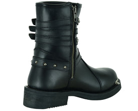 Women's 9 Inch Black Triple Buckle Leather Harness Boot