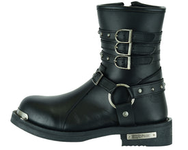 Women's 9 Inch Black Triple Buckle Leather Harness Boot