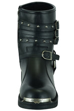 Women's 9 Inch Black Triple Buckle Leather Harness Boot