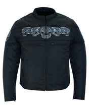 Men's Textile Scooter Style Jacket w/ Reflective Skulls