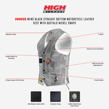 HMM908 Buffalo Nickel Leather Vest with Braid and Side Laces infographic