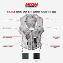 HML1042 High Mileage Ladies Lace Side Leather Vest infographic