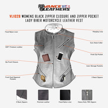 VL1028 Vance Leather Ladies Premium Leather Zipper Vest infographic