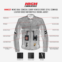 HMM537 Premium Cowhide Leather 'Street' Cruiser Scooter Jacket with Conceal Carry Infographic