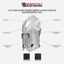 VL917 Vance Leather Men's Concealment Leather Plain Side Vest w/ Two Gun Pockets infographic