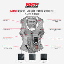 HML1043 High Mileage Ladies Lace Side Vest Adorned with Studs infographic