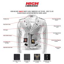 HMM525 Eagle Embossed Classic Biker Jacket infographic